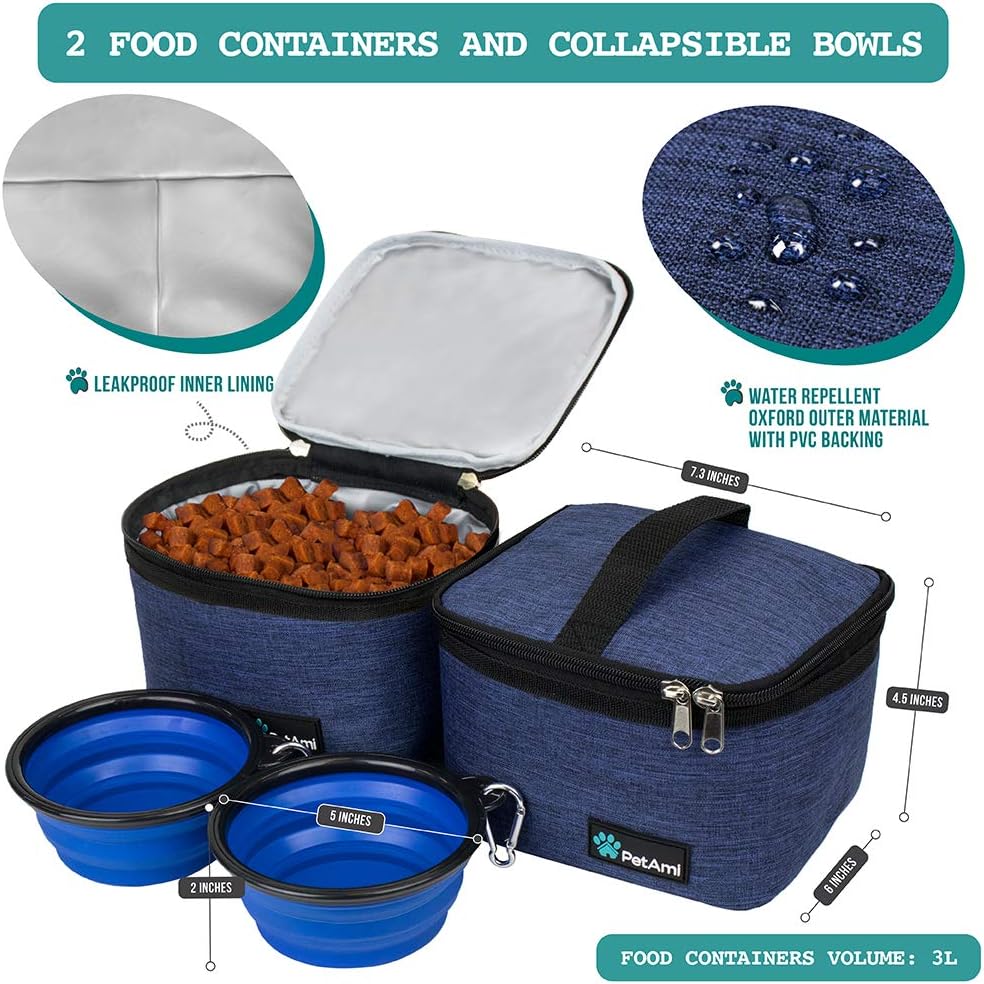 PetAmi Dog Travel Bag, Travel Pet Bag Organizer, Dog Food Travel Bag with Food Container and Bowls