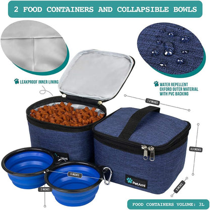PetAmi Dog Travel Bag, Travel Pet Bag Organizer, Dog Food Travel Bag with Food Container and Bowls