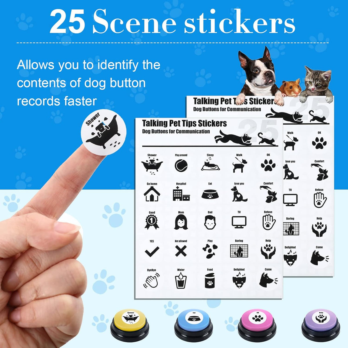 Jerify 16 Pieces Dog Buttons for Communication Voice Recordable Cat Dog Talking Buzzers Set with