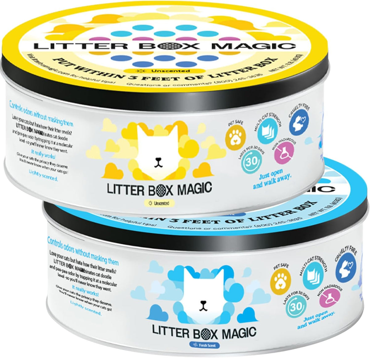 Cat Litter Deodorizer Jar (1 Fresh Scent and 1 Fragrance Free, 16 Oz, Pack of 2) - Cat Litter Odor