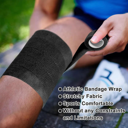 24 Pack Self Adhesive Bandage Wrap, 2” x 5 Yards Elastic Cohesive Bandage Wrap Black Athletic Tape