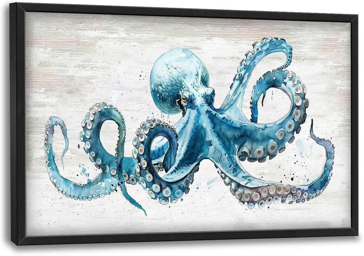 Octopus Large Wall Art Ocean Sea Nautical Pictures Rustic Blue Octopus Animal Wall Decor Canvas