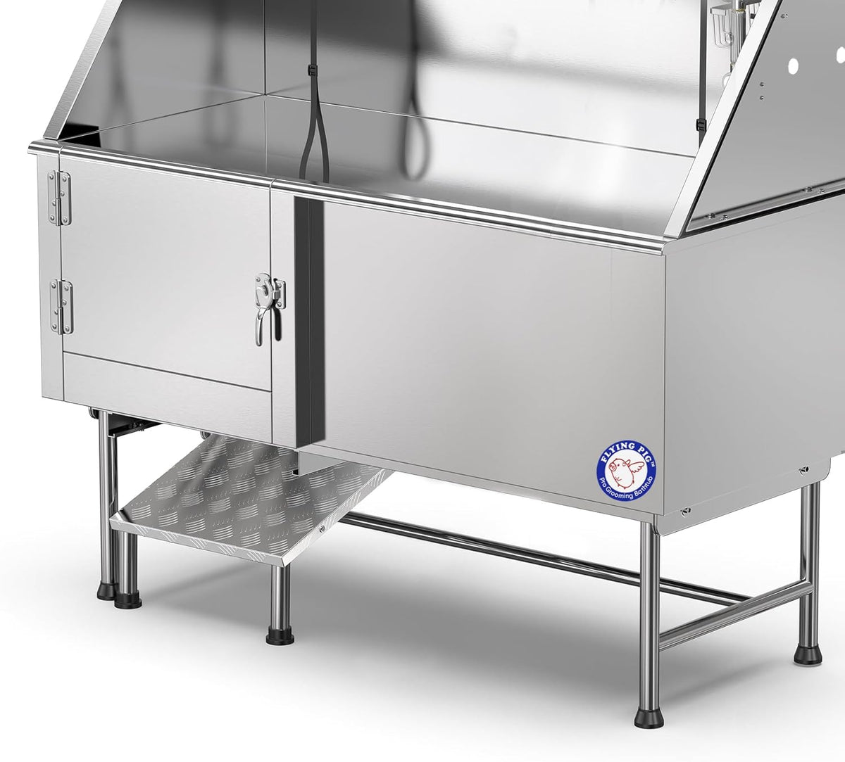 Flying Pig 62" Stainless Steel Pet Dog Grooming Bath Tub with Walk-in Ramp & Accessories (Left