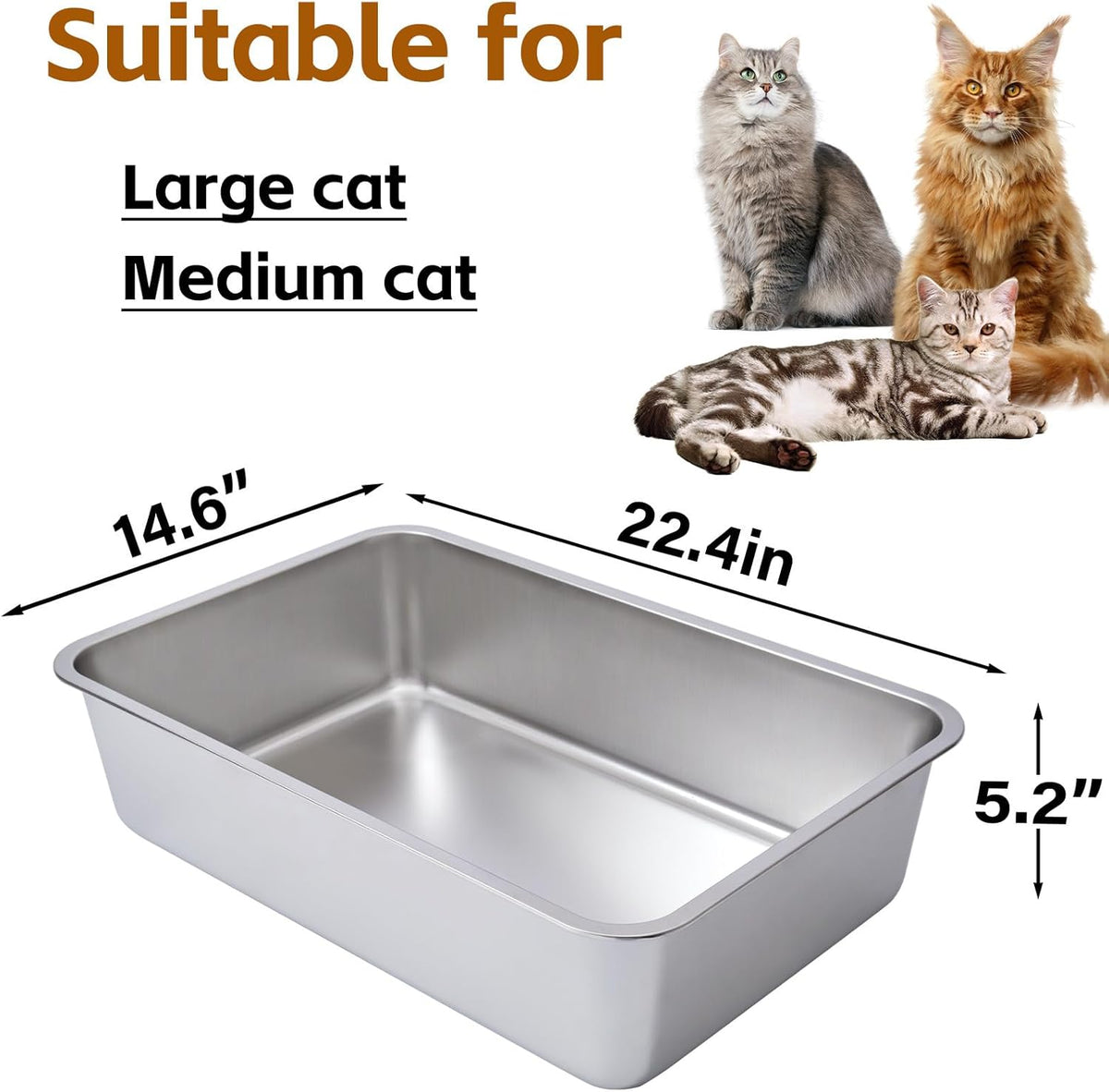Stainless Steel Cat Litter Box-6" High Side Metal Litter Box,XLarge Stainless Steel LitterBox,Cat