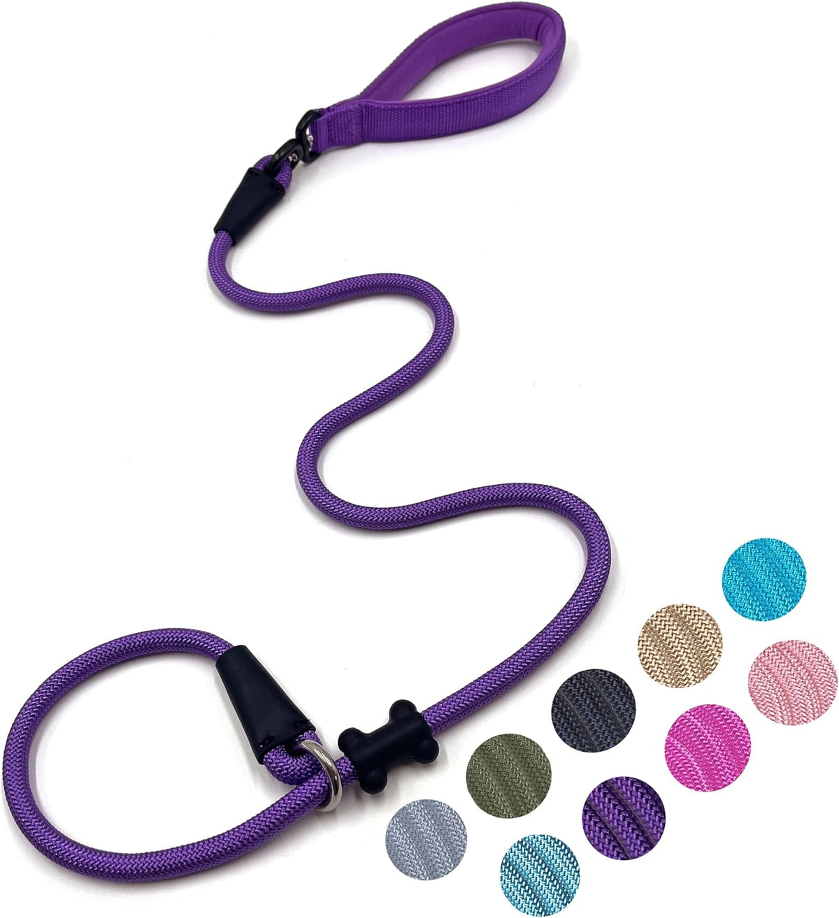 Slip Lead Dog Leash，Strong Nylon Rope Leash and Padded Handle,No Pull Outdoor Walking Training Lead