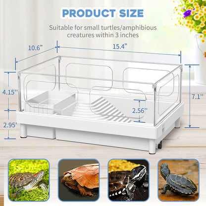 Small Turtle Tank Kit(Tank+Light+Filter), Acrylic Turtle Tank Starter Kit with Bask Platform