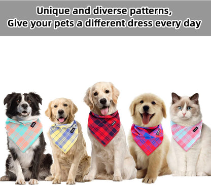 Spring Dog Bandana XLarge-Dog Scarf Vibrant Color Orange Green Plaid Printing Adjustable Bib