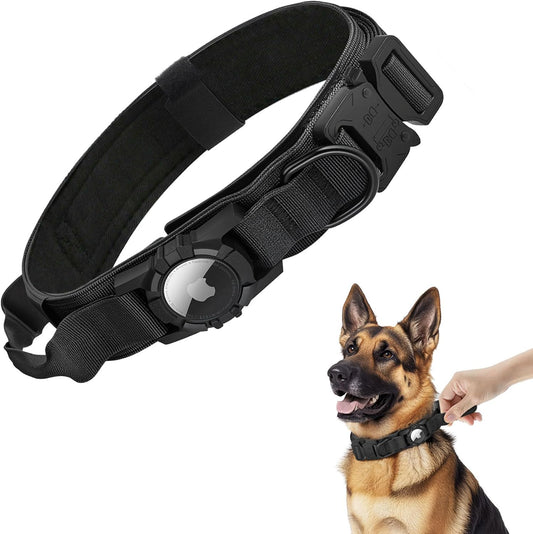 Tactical AirTag Dog Collar - Heavy Duty, Adjustable GPS Collar Compatible with Apple AirTag, with