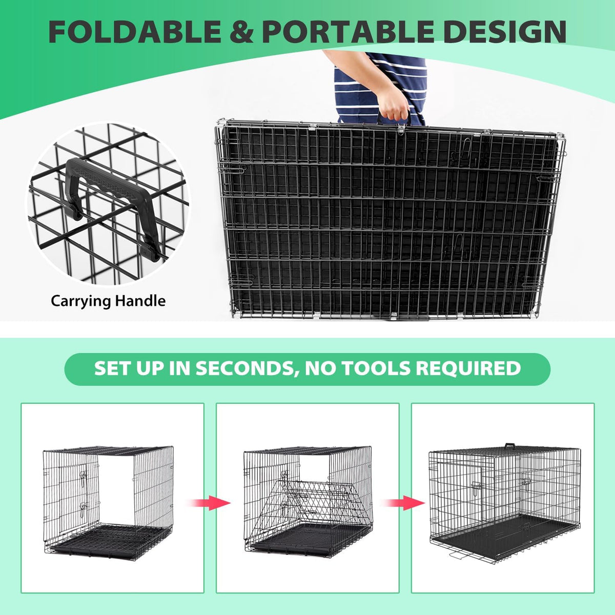 BestPet | Dog Crate | 24" | Black | Foldable Metal Kennel with Double Doors, Secure Slide-Bolt