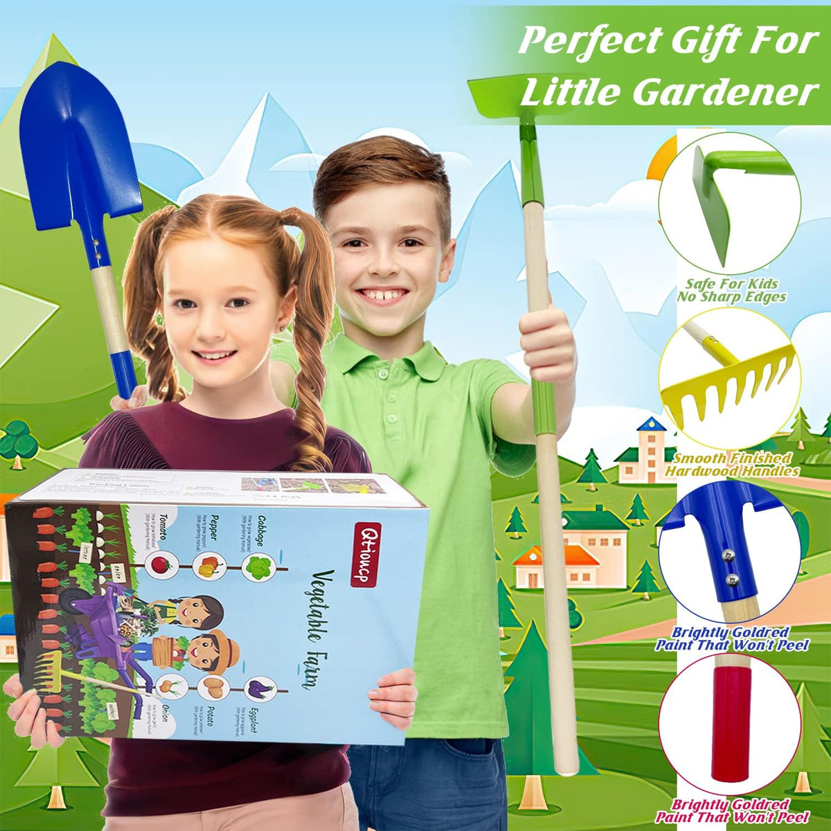 Kids Gardening Tools Outdoor Toys Set Backyard Play with Wheelbarrow Educational STEM Learning