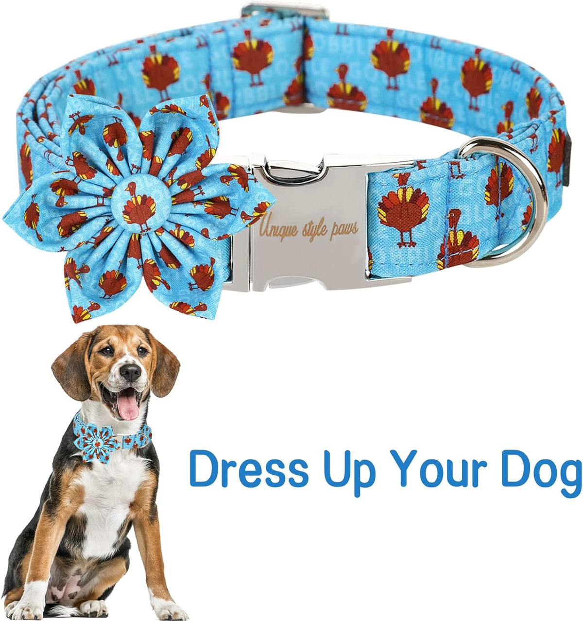 Unique style paws Thanksgiving Dog Collar with Flower Tie Autumn Turkey Theme Puppy Collar for