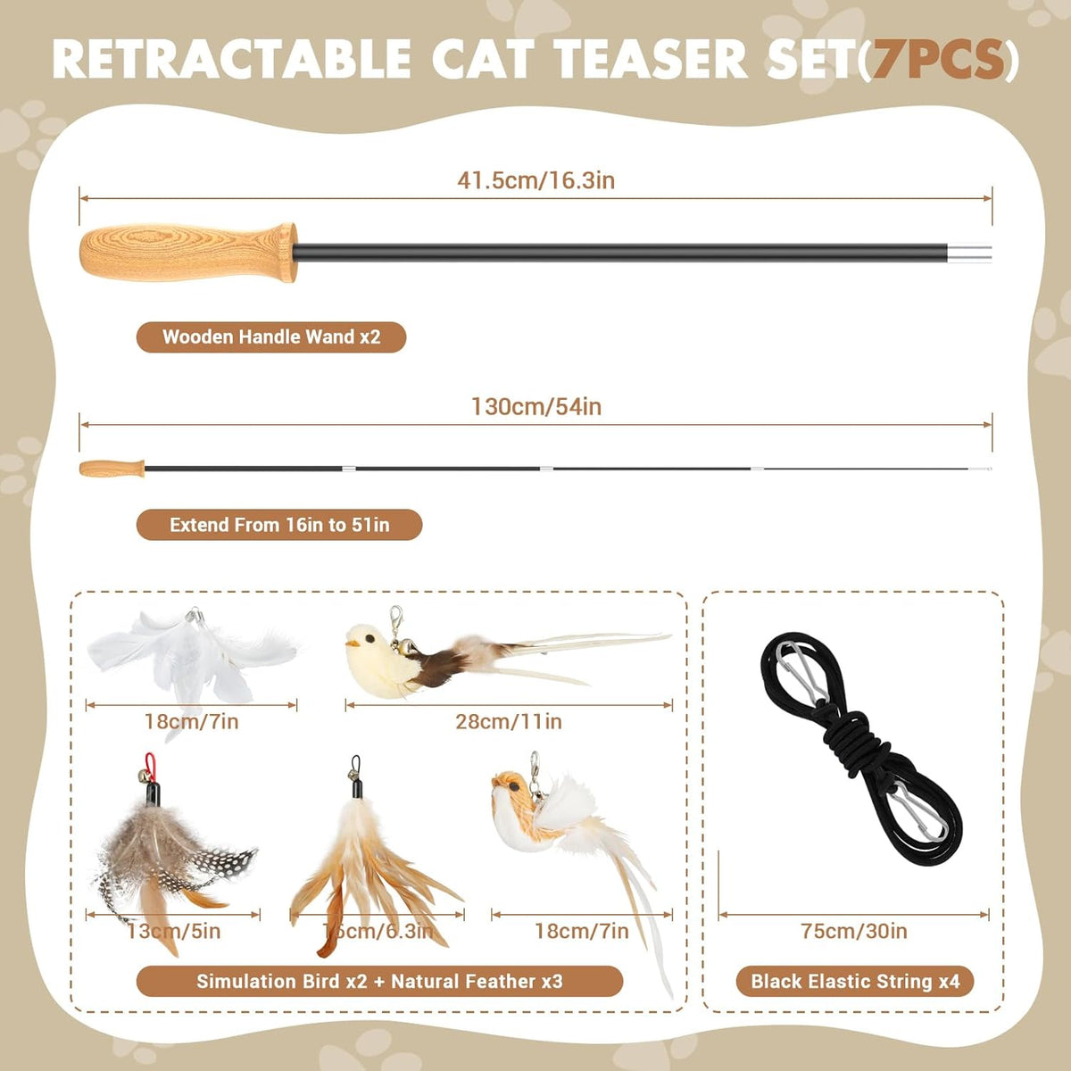 ROSAUI Cat Teaser Wand Toys, Interactive Bird Toy for Indoor Kittens, 53.15’’ Long Cat Fishing Pole