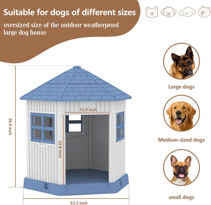 DRATO Dog House Indoor Outdoor Durable Large Dog Shelter with Outside Dog Kennel with Window and