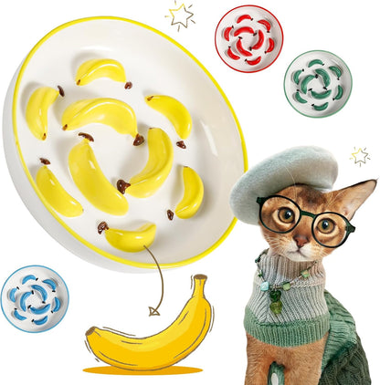 Ceramic Cat Slow Feeder Bowl - Vibrant Cat Feeding Bowl - Cute Maze Food Dish for Slow Eating