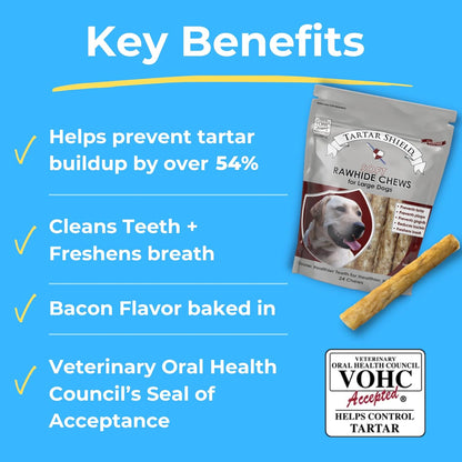 Tartar Shield Soft Rawhide Chews | Safe Dental Treats for Large Dogs | Vet VOHC Approved | Daily