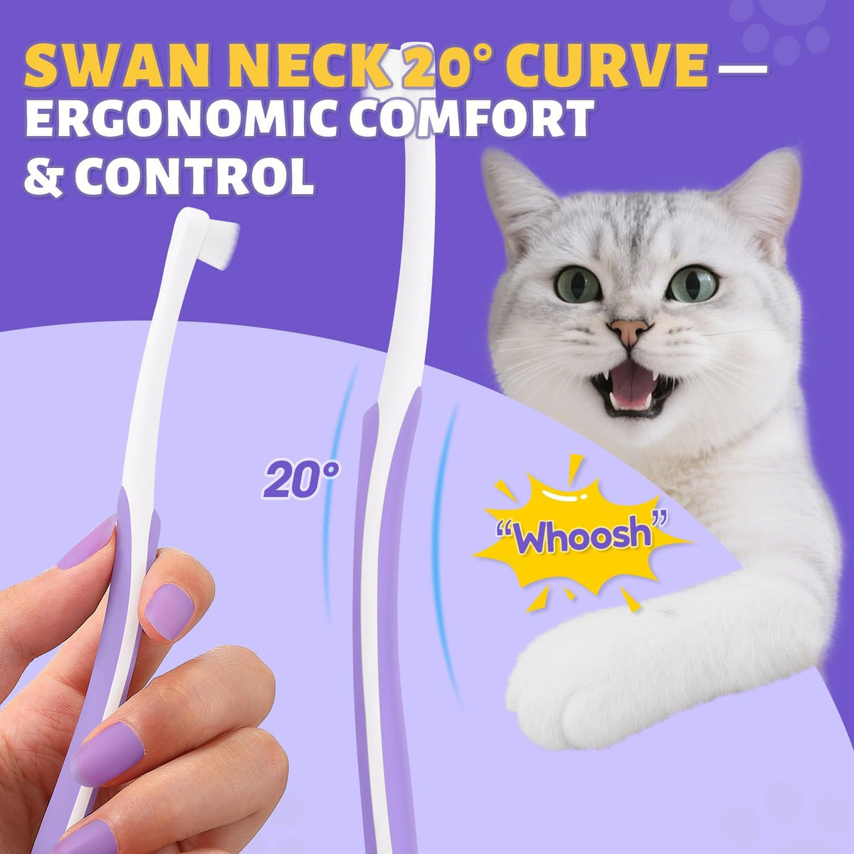 Cat Toothbrush for Kitten Teeth Cleaning – Soft Bristle Cat Dental Brush Set with Compact Head