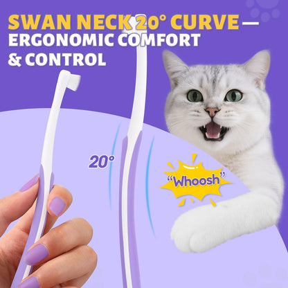Cat Toothbrush for Kitten Teeth Cleaning – Soft Bristle Cat Dental Brush Set with Compact Head