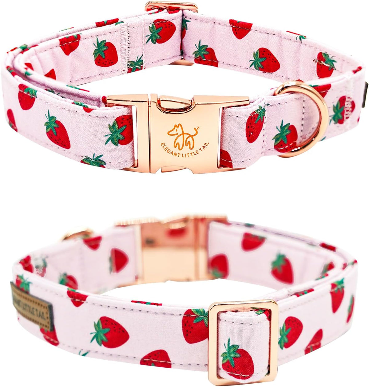 Elegant little tail Dog Collar, Strawberries Print Pet Collar Summer Dog Collar Durable Metal