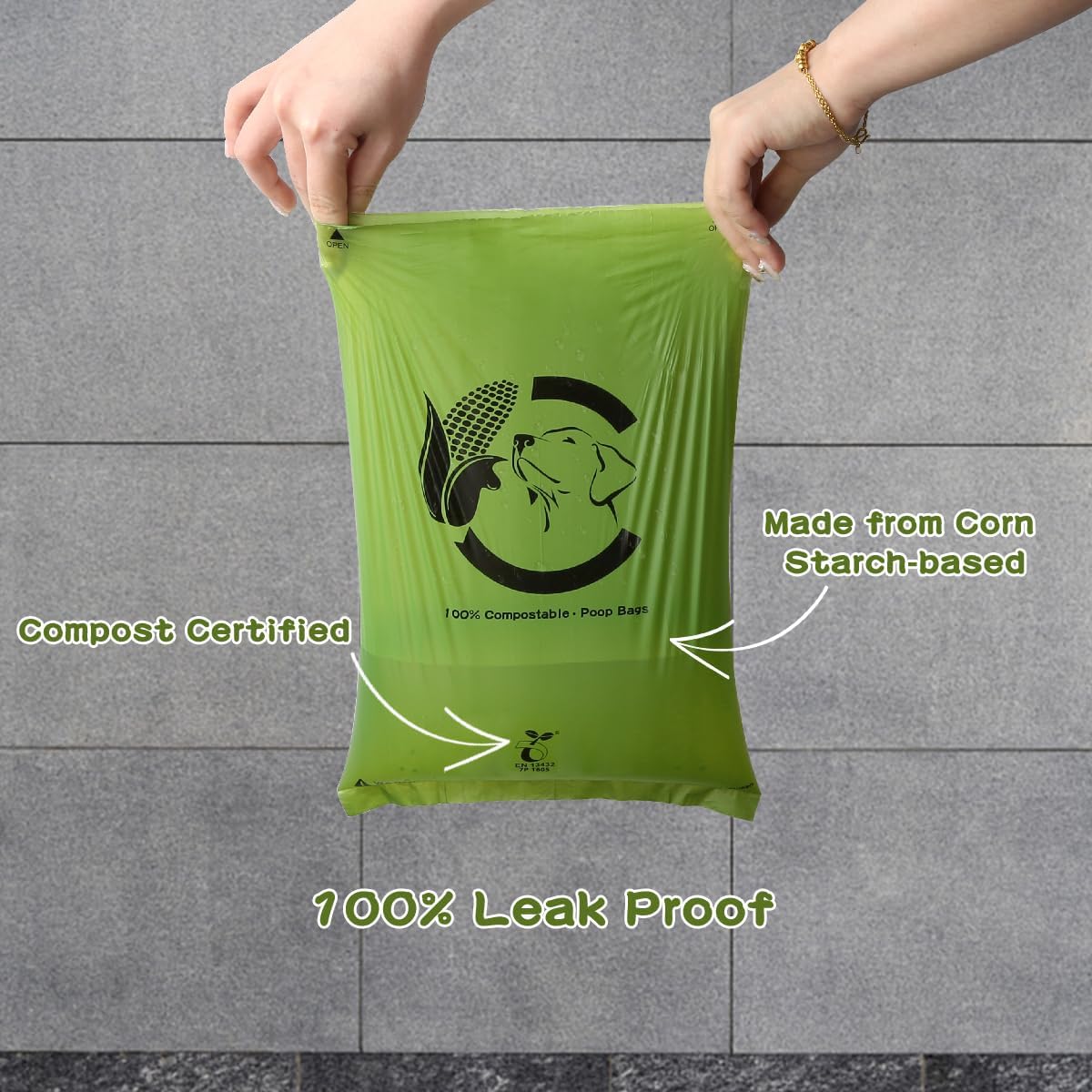 Certified Compostable Dog Poop Bags, 120 Count Landfill Friendly and Leakproof Waste Bags, Easy