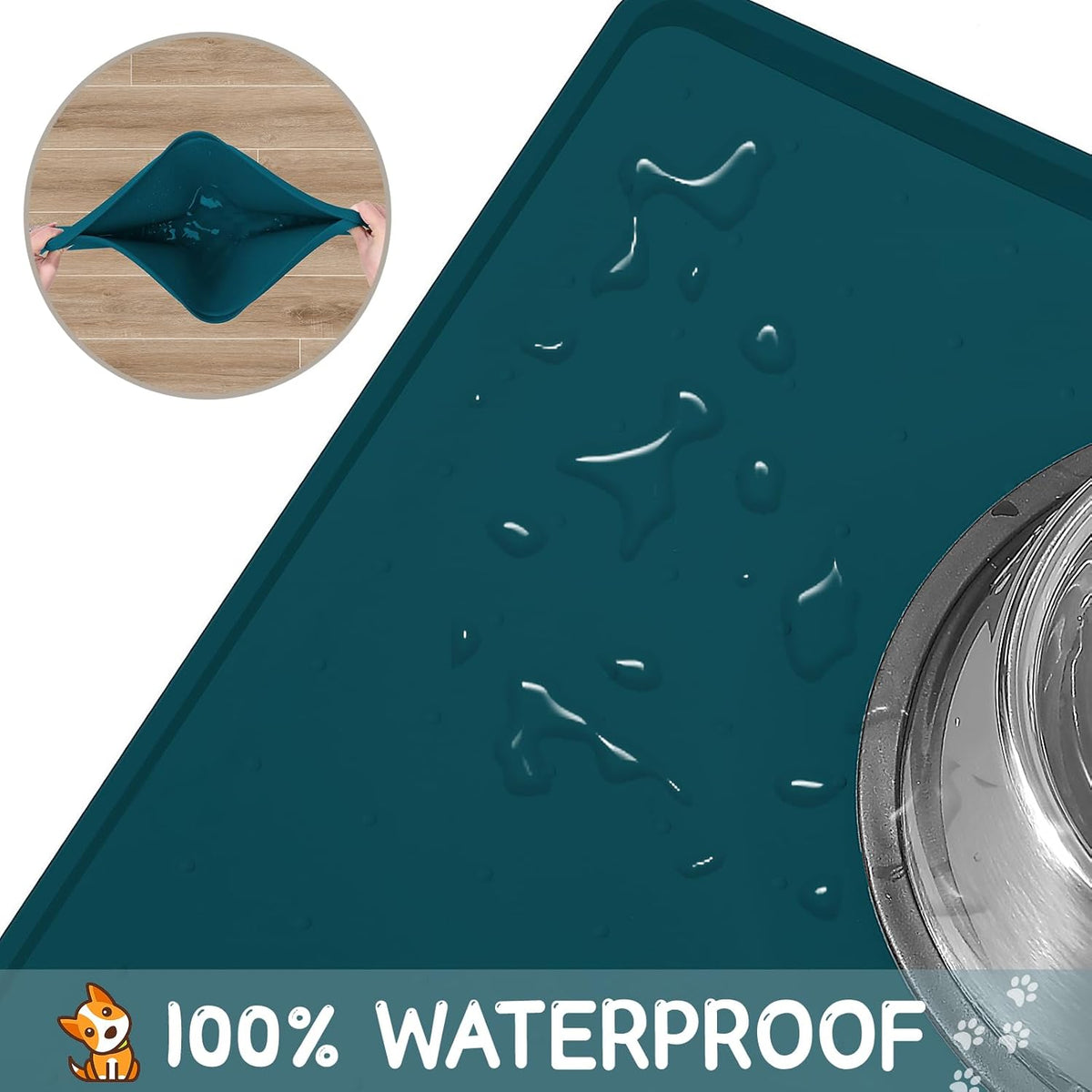 MateeyLife Silicone Cat & Dog Food Mat for Floors Waterproof, Anti-Slip Dog Bowl Mats for Food and