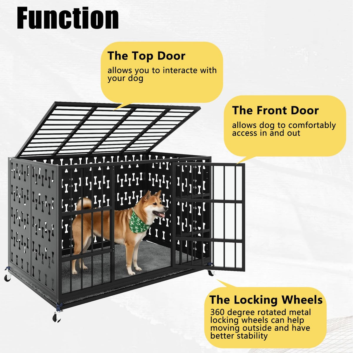 LEMBERI 48/42 inch Indestructible Heavy Duty Dog Crate with Cushion, High Anxiety Extra Large Dog