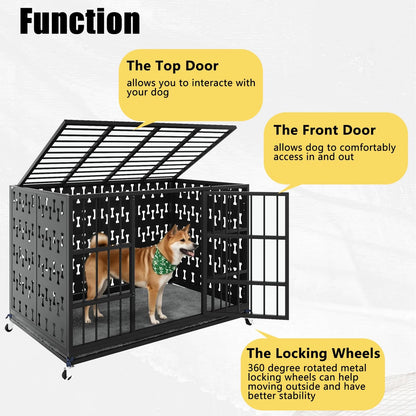 LEMBERI 48/42 inch Indestructible Heavy Duty Dog Crate with Cushion, High Anxiety Extra Large Dog