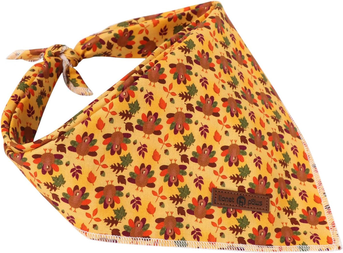 Lionet Paws Thanksgiving Dog Bandana Washable Cotton Handkerchief Scarf Triangle Turkey Bandana for