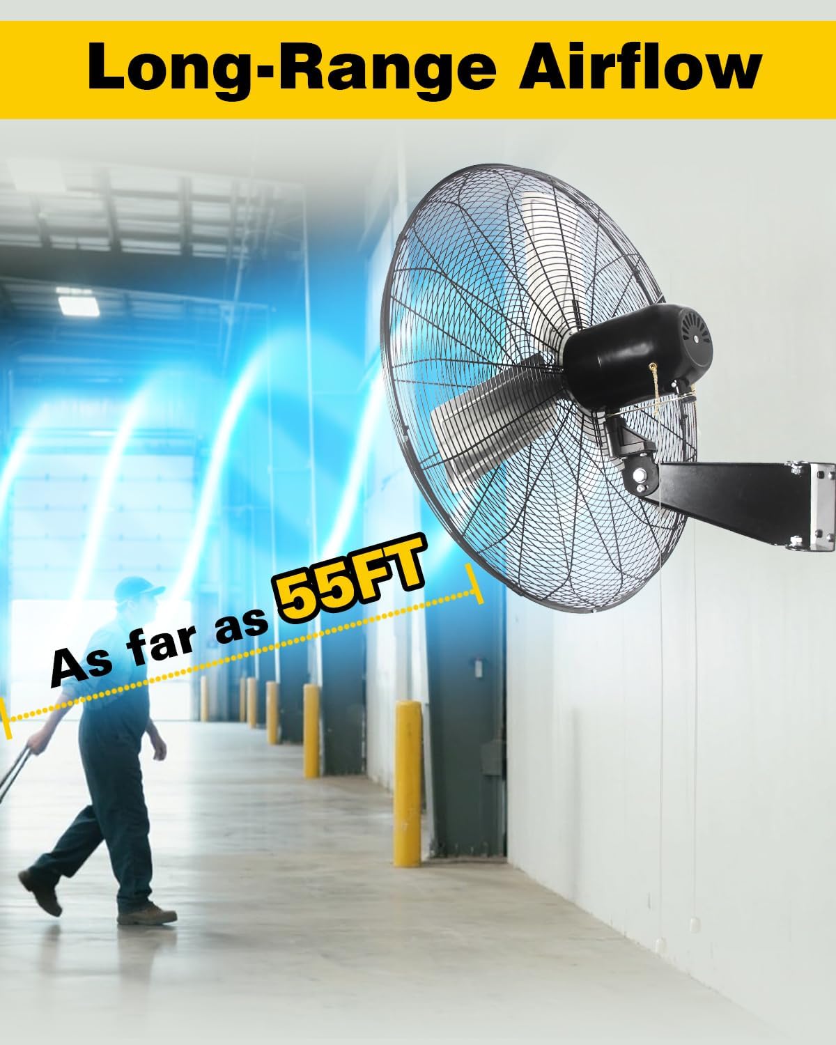 VENTISOL 30 Inch Wall Mount Fan Oscillating, 9500 CFM High Velocity Industrial Fans with 3 Speeds