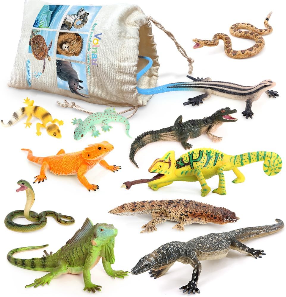 Volnau Animal Figurines Snake Toys 11PCS Reptile Figures Cold Blooded Amphibians Lizard Zoo Pack