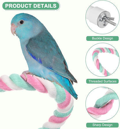 2-Pack Rope Perches for Bird Cages, 23.6 in Length Comfort Grip Flexible Rope Perch Beak & Paw