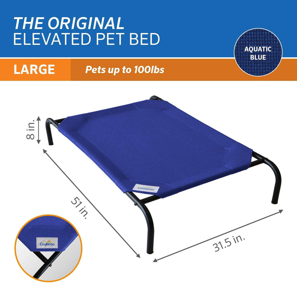 Coolaroo Original Elevated Dog Bed - Breathable Off-The-Ground Pet Bed with Cooling Fabric, Joint