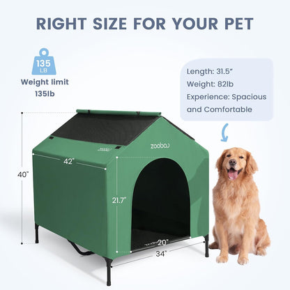 42" 2-in-1 Dog House for Medium Dogs, Elevted Dog House Outdoor/Indoor, Puppy Shelter Outside,Water