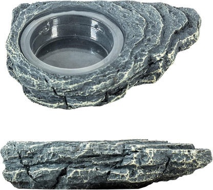 REPTIZOO Reptile Magnetic Feeder Ledge, Single Bowl Reptile Food Dish with 3PCS Feeding Cups Food