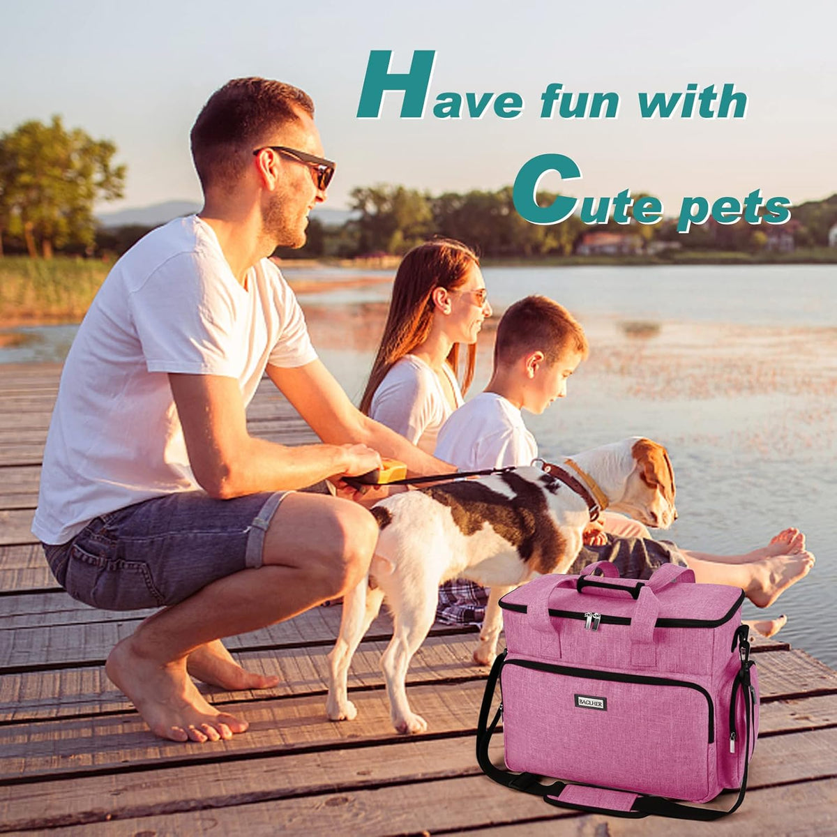 BAGLHER Dog Travel Bag, Pet Travel Bag (ALL Pet Travel Supplies), With 2 Pet Food Containers and 2