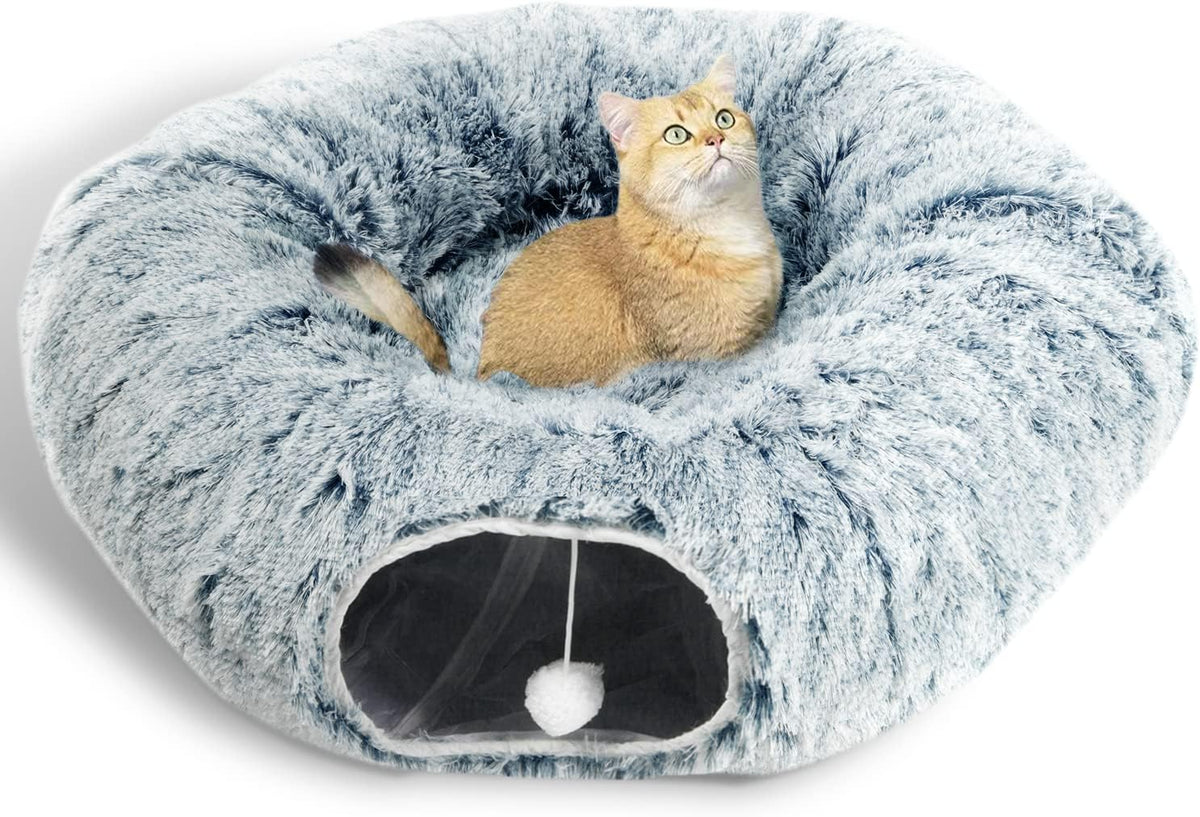 AUOON Cat Tunnel Bed - Cat Donut Tunnel with Soft Plush Circle Cushion for Indoor Cats Kitten Kitty