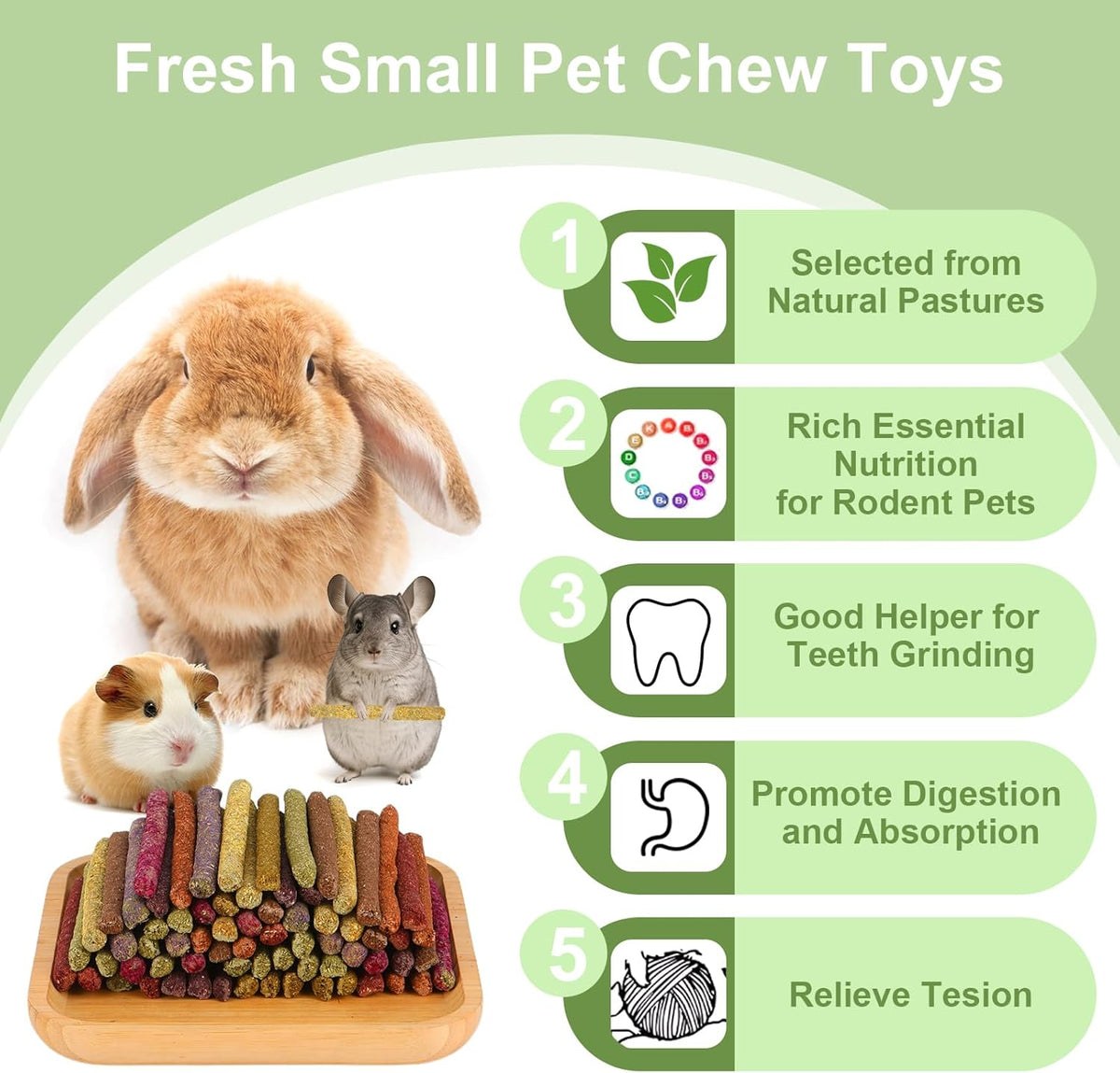 70PCS Rabbit Chew Sticks, Bunny Guinea Pig Toys for Teeth Natural Timothy Hay Sticks for Rabbit