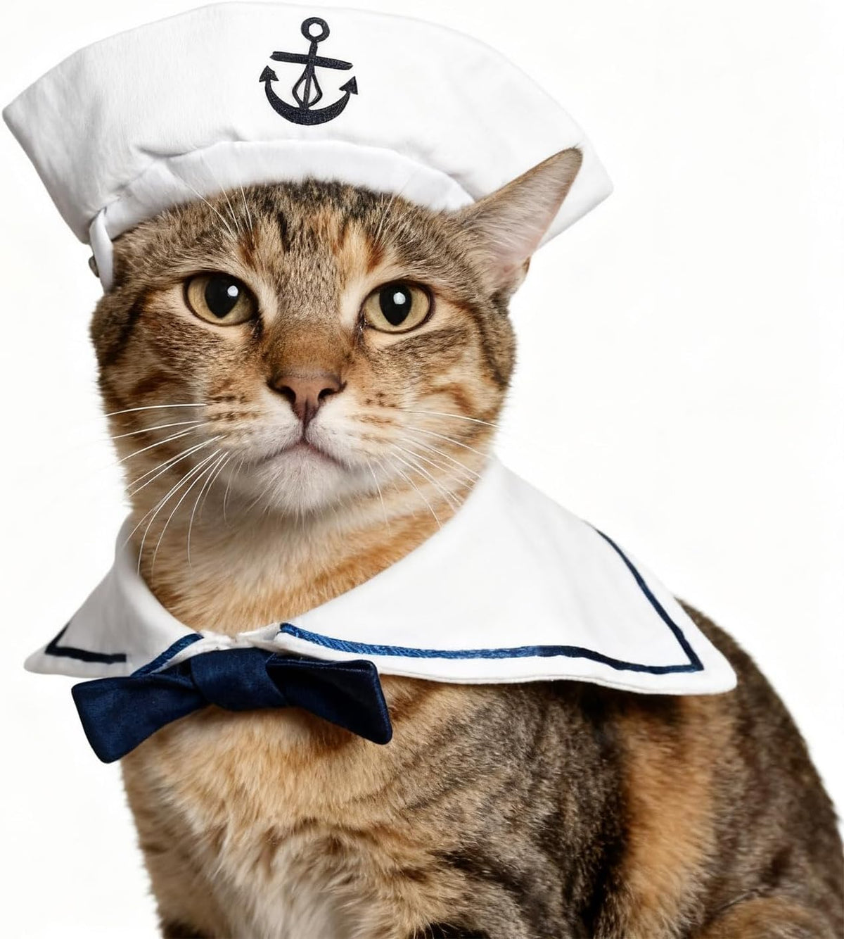 Enjoying Cat Sailor Costume, Halloween Small Dog Sailor Hat Outfit with Tie, Adjustable Pet Navy