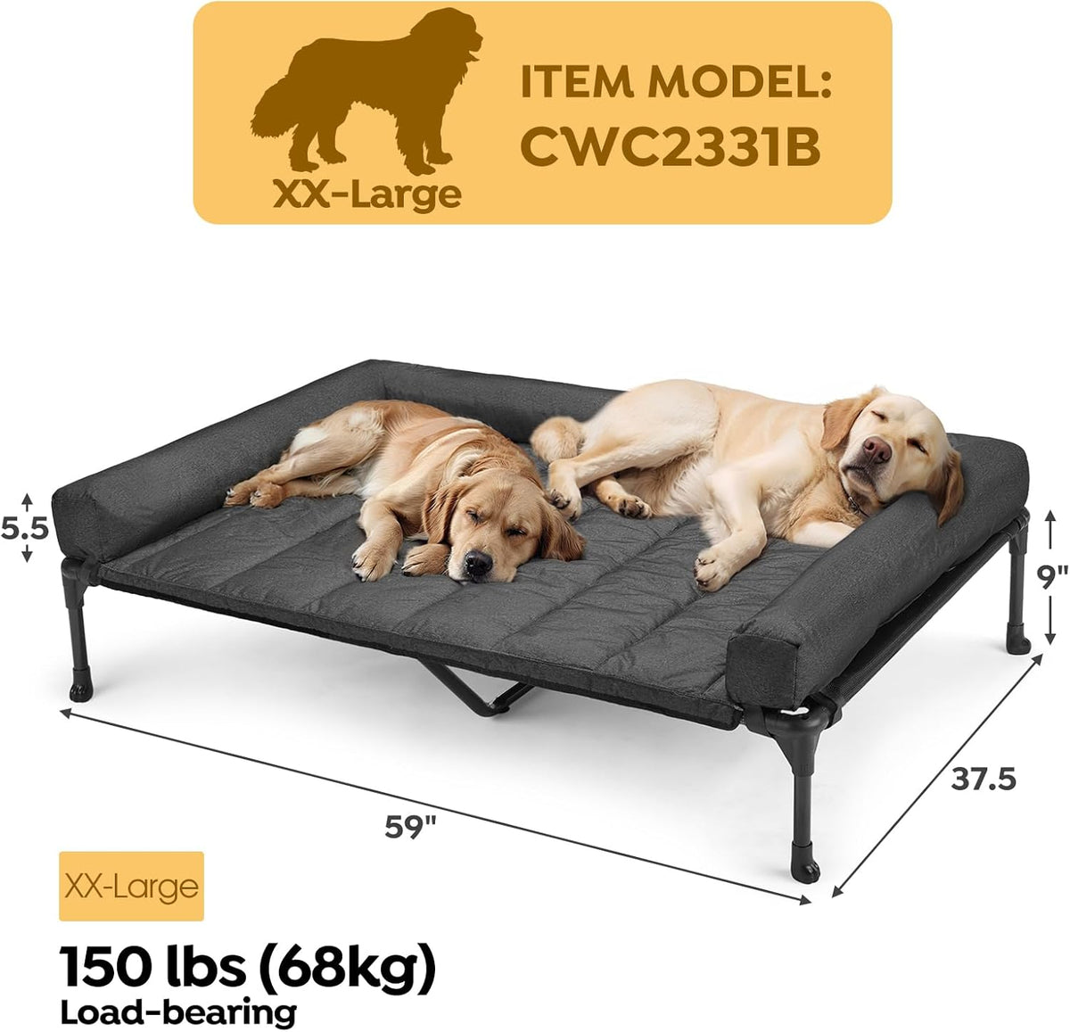 Veehoo Cooling Elevated Dog Bed Add Removable Waterproof Bolster Cushion Mat, Raised Pet Cot with