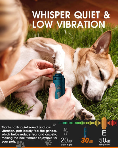 Dog Nail Trimmers and Dog Nail Clippers Kit, Whisper Quiet Electric Grinder with Light, for Small