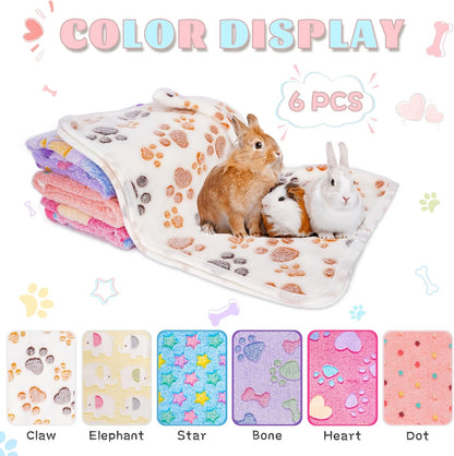 6 Pack Guinea Pig Cage Liner, Washable Guinea Pig Fleece Blankets Beding Accessories, Flannel Throw