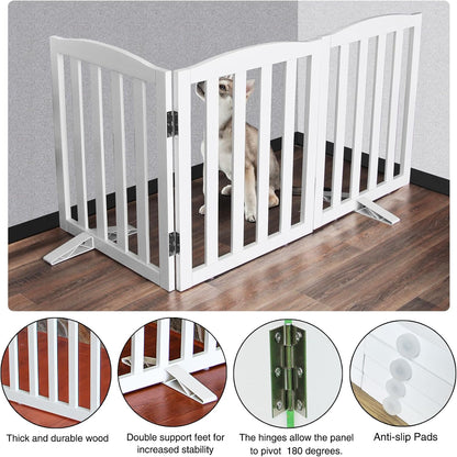 ZJSF Foldable Freestanding Indoor Dog Gate for House Wood White Long Pet Gates Dog Fence for Stairs