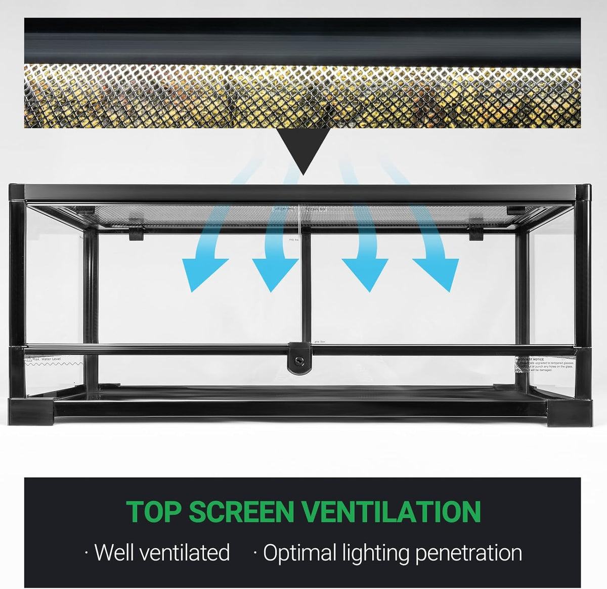 Tempered Glass Reptile Tank, 30x12x12 Inch Front Opening Terrarium with Top Screen Ventilation &