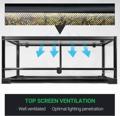 Tempered Glass Reptile Tank, 30x12x12 Inch Front Opening Terrarium with Top Screen Ventilation &