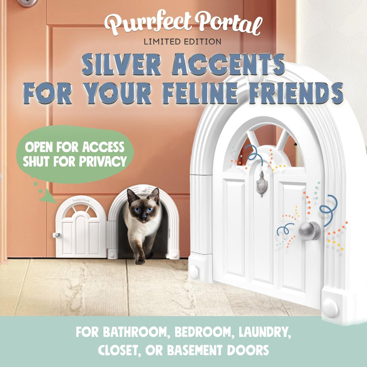 Meow Manor® Cat Door Interior Door - No-Flap, Interior Cat Door for Cats Up to 20 lbs, Easy DIY