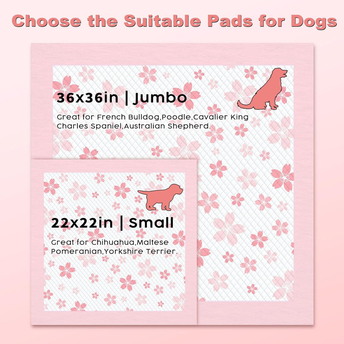 MIZOK 36x36 Puppy Pads Pink, Dog Pee Pads Leak-Proof with Quick-Dry Surface, Dog Pads Extra Large