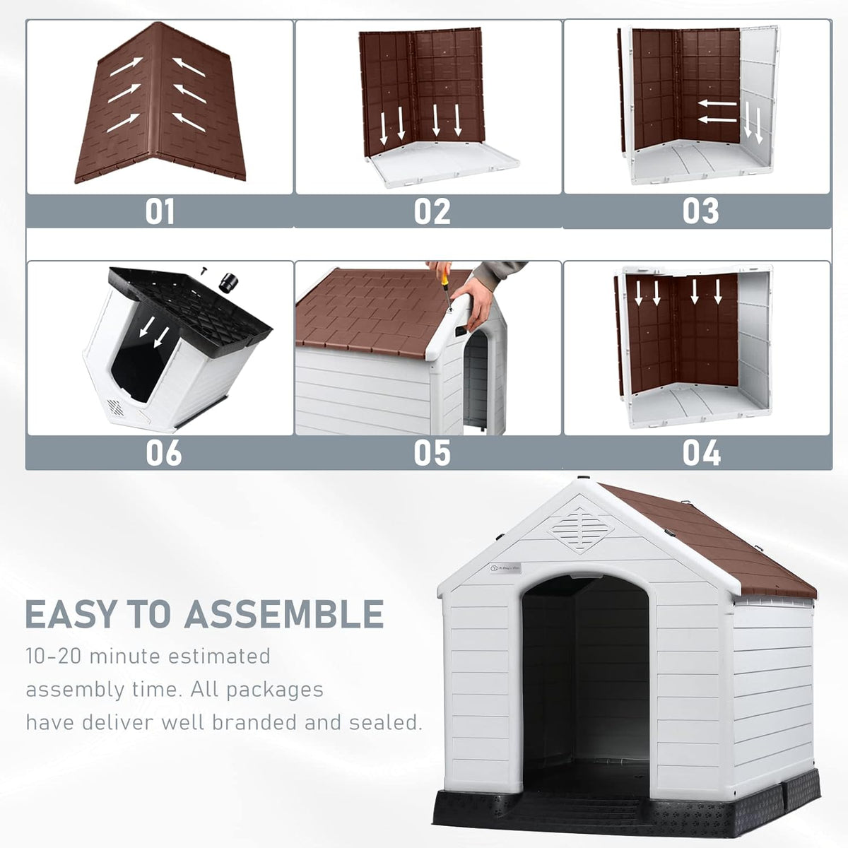 LEMBERI Durable Waterproof Plastic Dog House for Small to Large Sized Dogs, Indoor Outdoor Doghouse