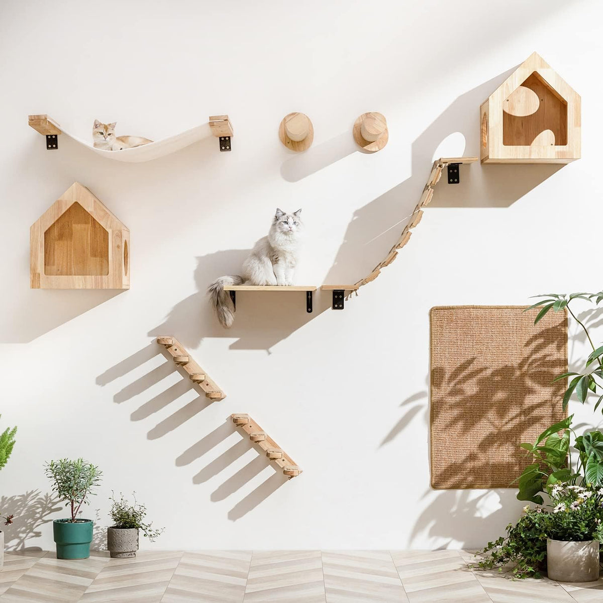 FUKUMARU Cat Wall Furniture, 34 x 13 inch Cats Hammock Shelves, Rubberwood Kitten Window Perch