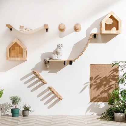 FUKUMARU Cat Wall Furniture, 34 x 13 inch Cats Hammock Shelves, Rubberwood Kitten Window Perch