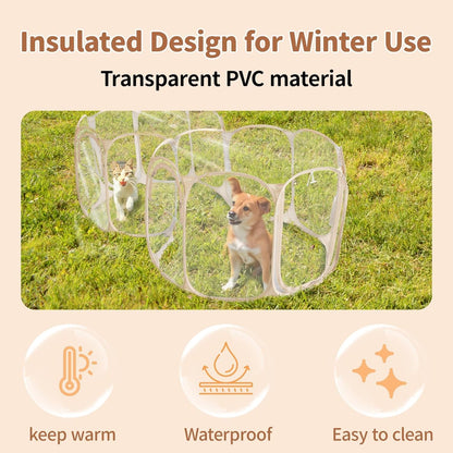 Cold Resistant Cat Playpen PVC Dog Playpen - Portable & Foldable Indoor Outdoor Puppy Playpen