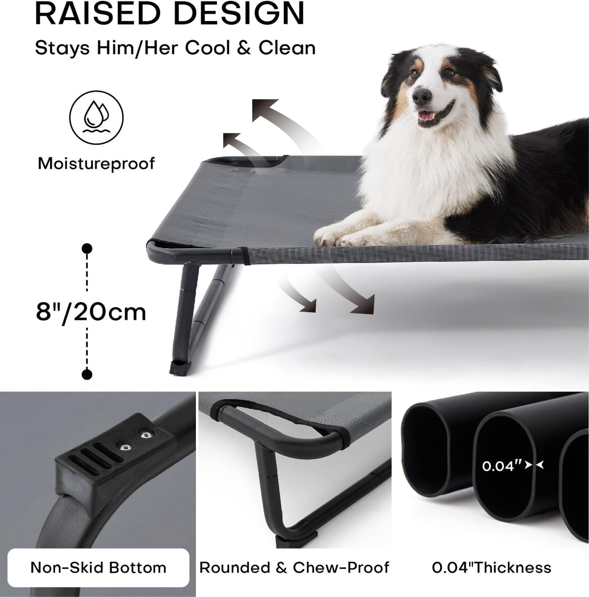 Made4Pets Outdoor Elevated Dog Bed for Large Dogs - Cooling Raised Pet Cot with Skid-Resistant